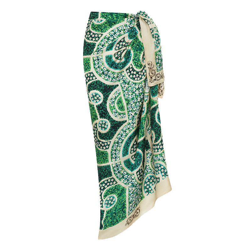 Printed Slim-Fitting One-Piece Swimsuit for Women with Skirt Design