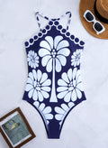 Women's printed floral backless one-piece swimsuit