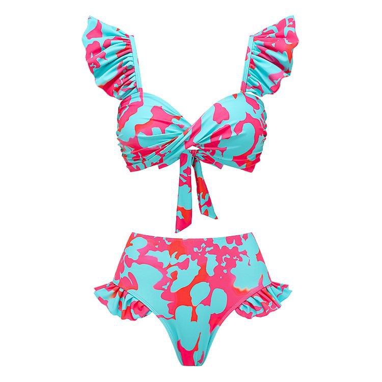 High-Waist Bikini Two-Piece Swimsuit with Beach Vacation Skirt Set for Women