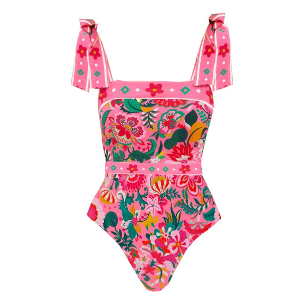 Print Strap Bow Detail One-Piece Swimsuit | Women's Swimwear
