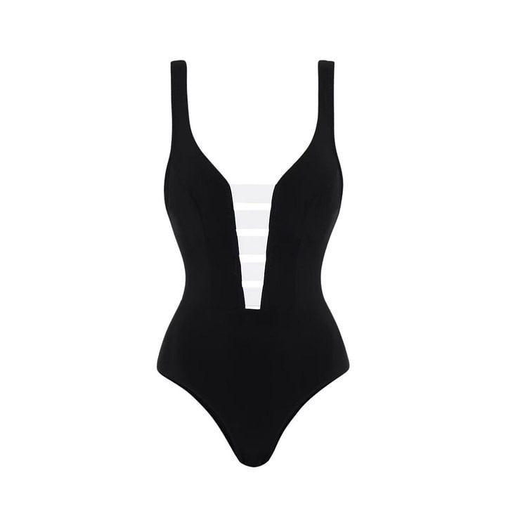 Black & White Sleeveless High-Fashion One-Piece Swimwear | Women's Set