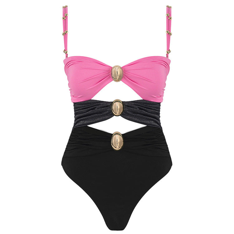 Colour-Block Hollow-Out Swimwear Set | Metal Buckle Detail | Women's Bikini