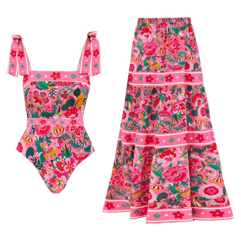 Print Strap Bow Detail One-Piece Swimsuit | Women's Swimwear