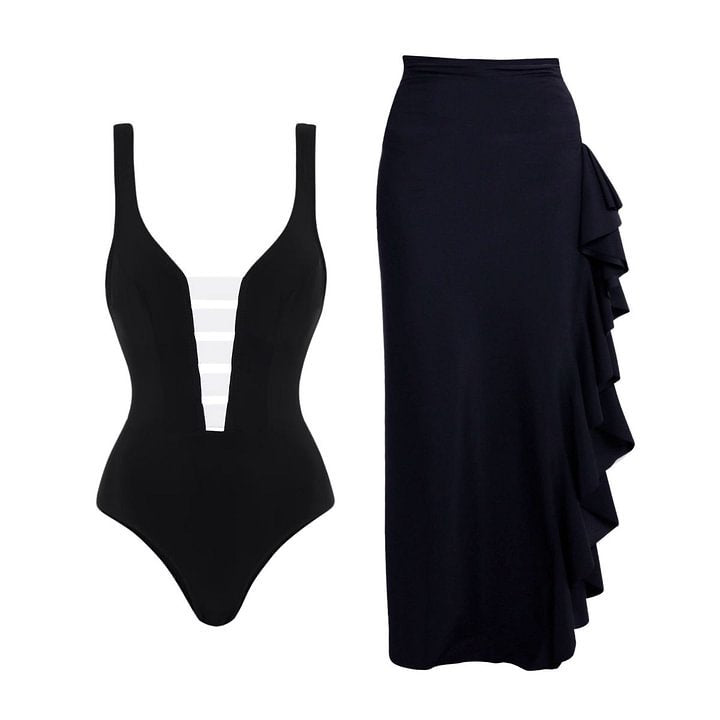 Black & White Sleeveless High-Fashion One-Piece Swimwear | Women's Set