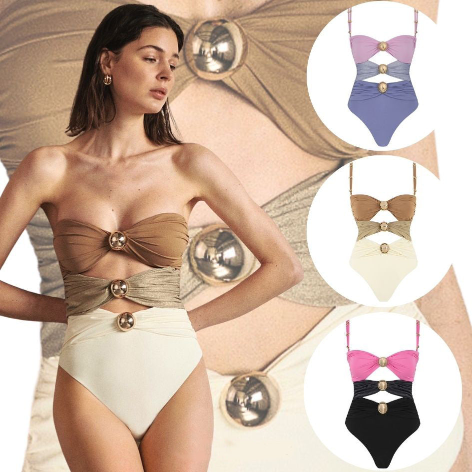 Colour-Block Hollow-Out Swimwear Set | Metal Buckle Detail | Women's Bikini