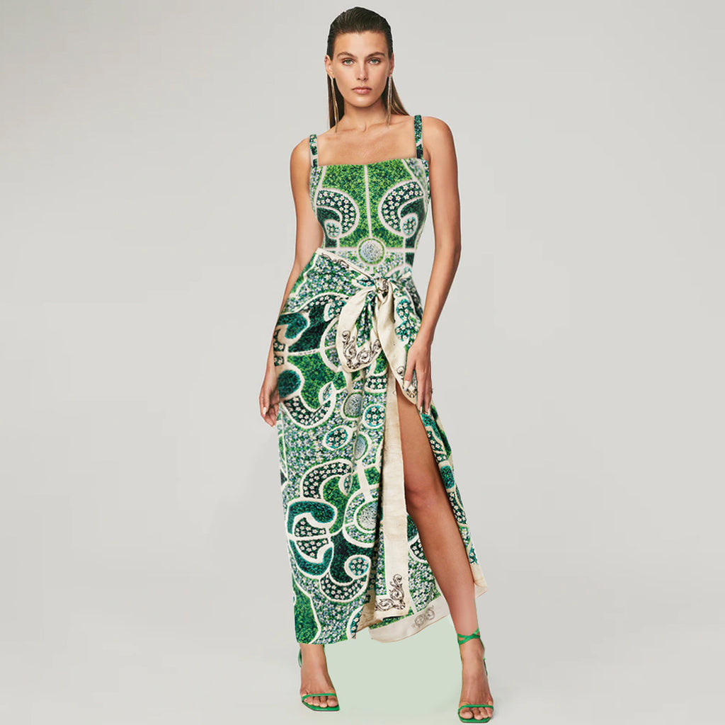 Printed Slim-Fitting One-Piece Swimsuit for Women with Skirt Design