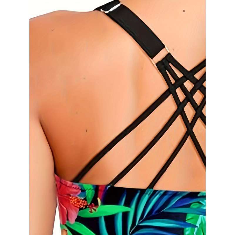 Tropical Floral Print Split Swimsuit | Women's Flat Angle Bikini