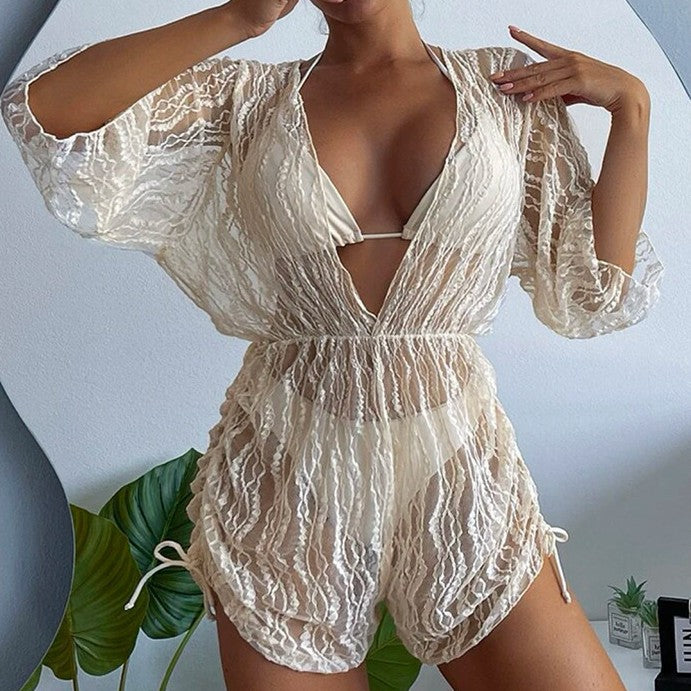 Long Sleeve Mesh Sun Protection Swimsuit | Women's Skirt Style