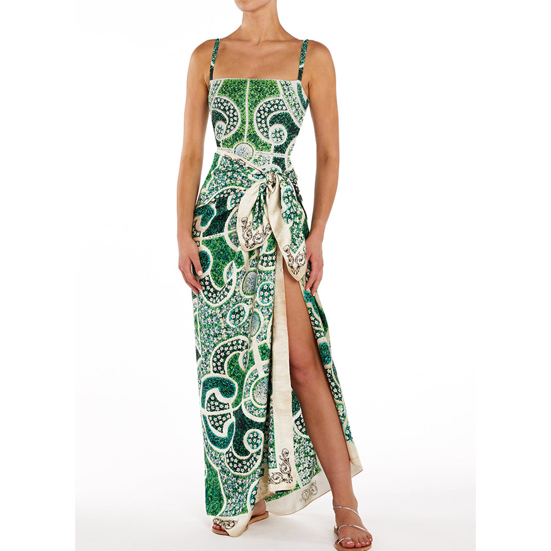 Printed Slim-Fitting One-Piece Swimsuit for Women with Skirt Design