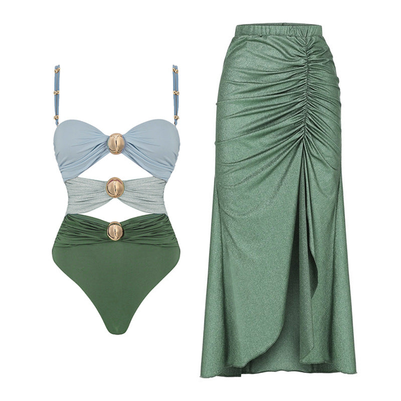 Colour-Block Hollow-Out Swimwear Set | Metal Buckle Detail | Women's Bikini