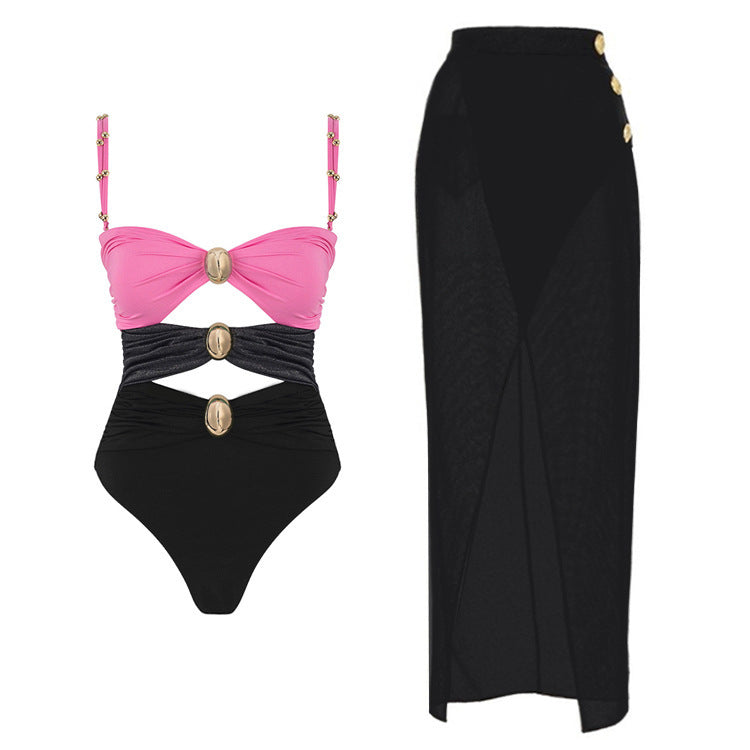 Colour-Block Hollow-Out Swimwear Set | Metal Buckle Detail | Women's Bikini