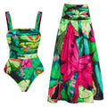 Butterfly Print Sleeveless One-Piece Skirt-Style Swimsuit Set for Women