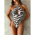 Print Backless Halter Tie-Up One-Piece Swimsuit for Women