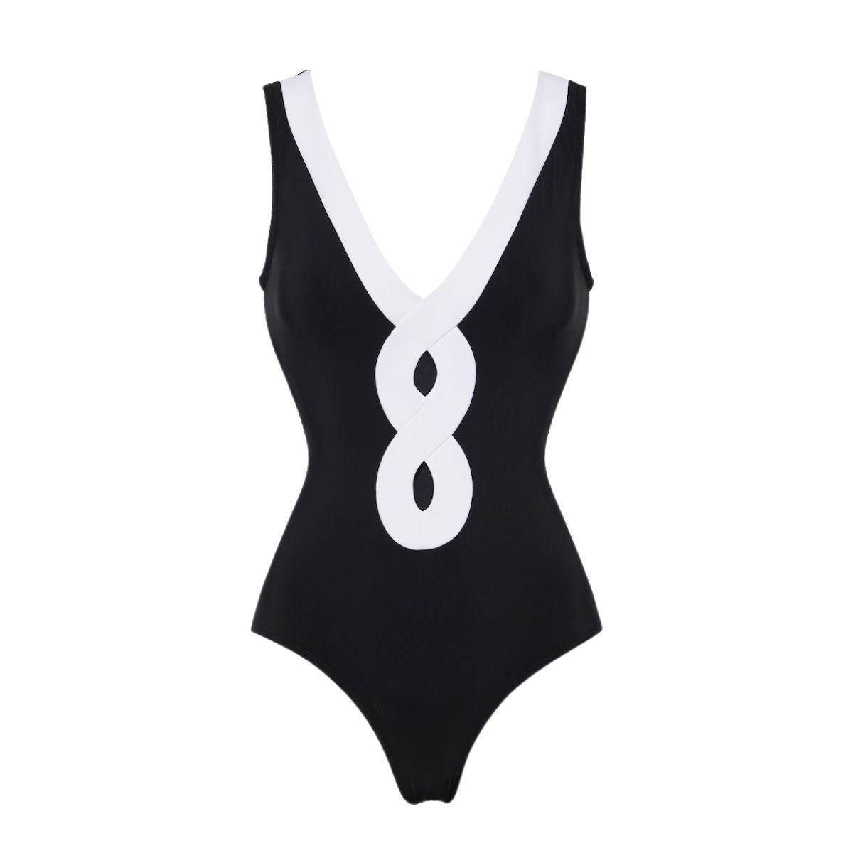 Black and White Simple Hollow-out Design One-piece Women's Swimwear Set
