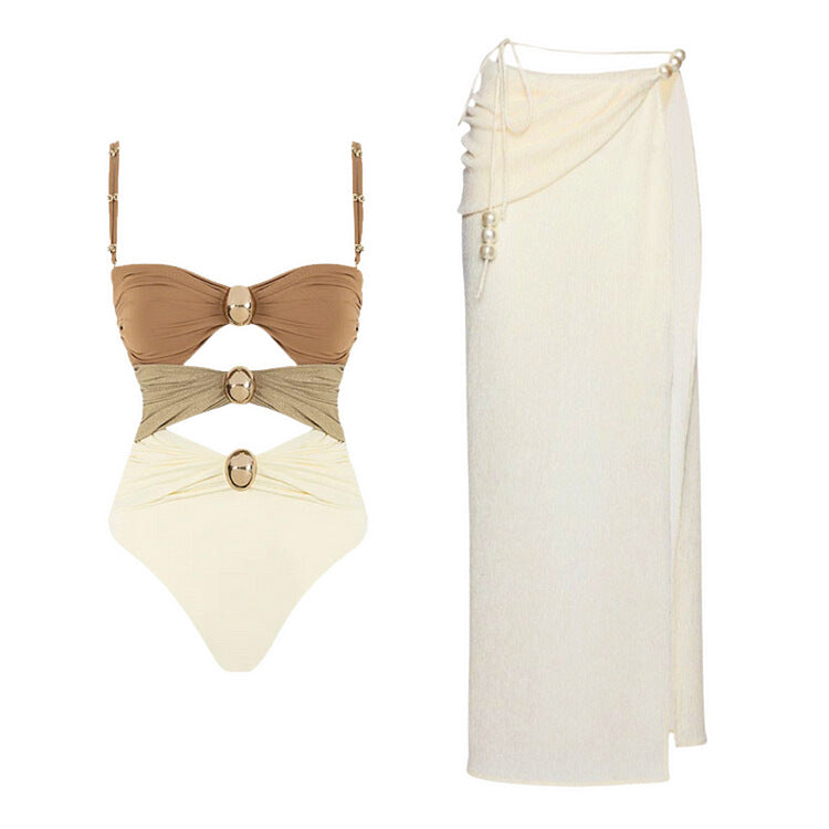 Colour-Block Hollow-Out Swimwear Set | Metal Buckle Detail | Women's Bikini