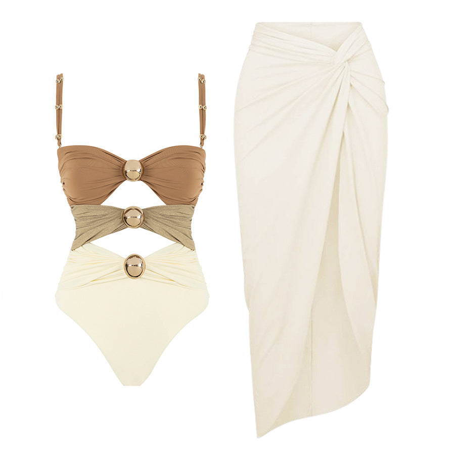 Colour-Block Hollow-Out Swimwear Set | Metal Buckle Detail | Women's Bikini