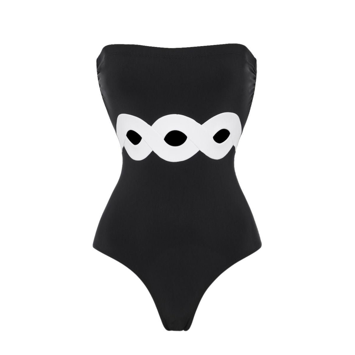 Black and White Simple Hollow-out Design One-piece Women's Swimwear Set