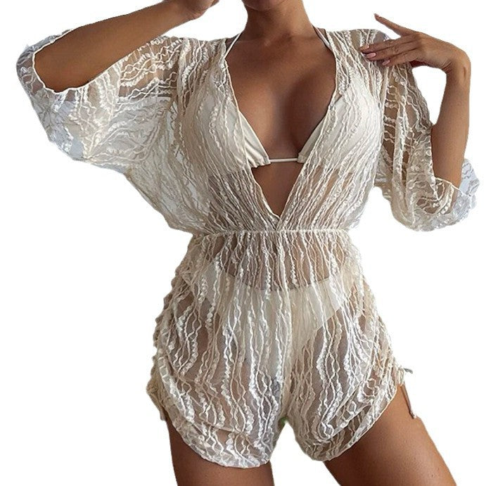 Long Sleeve Mesh Sun Protection Swimsuit | Women's Skirt Style