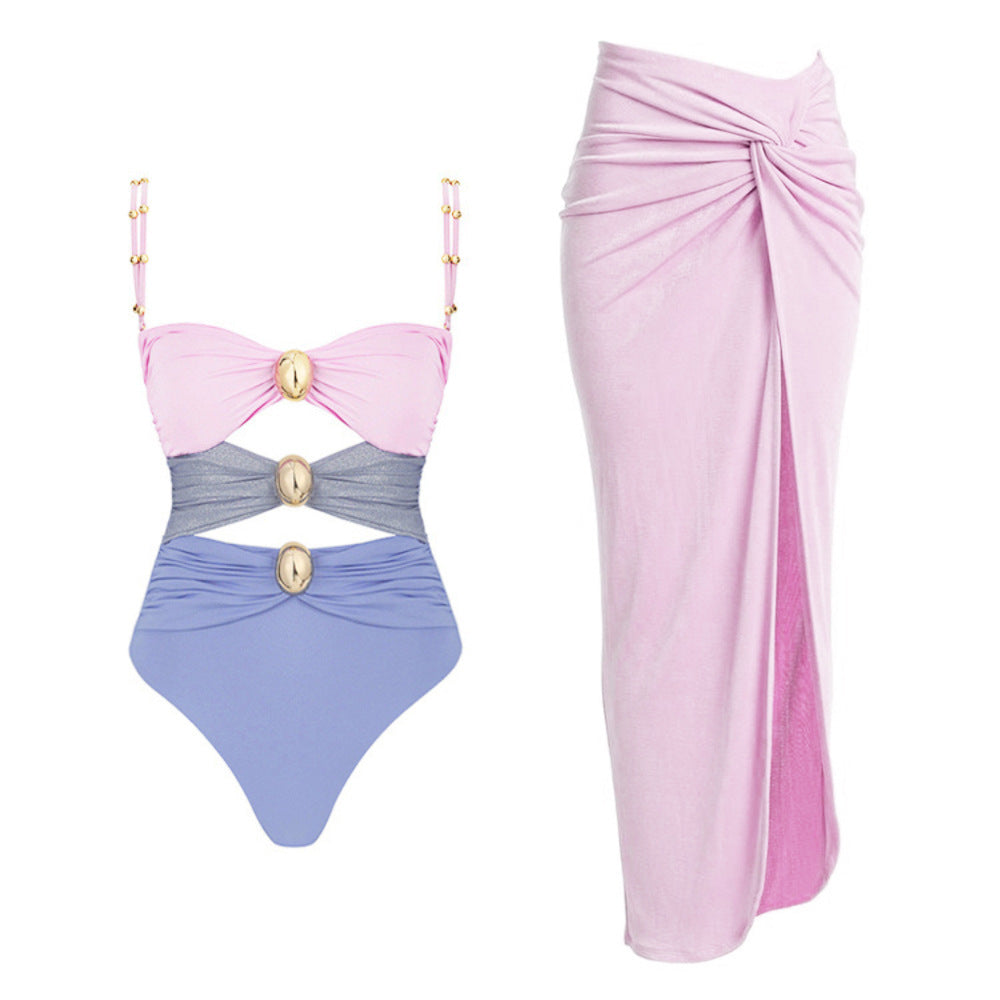 Colour-Block Hollow-Out Swimwear Set | Metal Buckle Detail | Women's Bikini