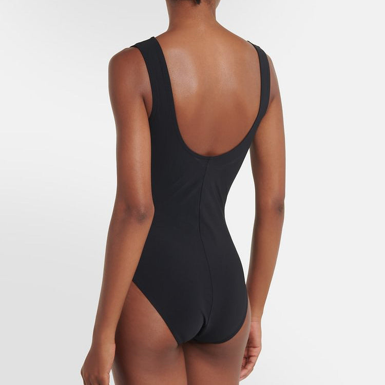 Black and White Simple Hollow-out Design One-piece Women's Swimwear Set